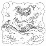 Coloring Pages Adult Flying Carpet Artsy Line Mermaid Lined Drawings Color Adults Choose Board sketch template