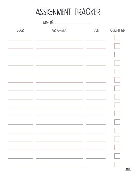 assignment trackers   printables printabulls