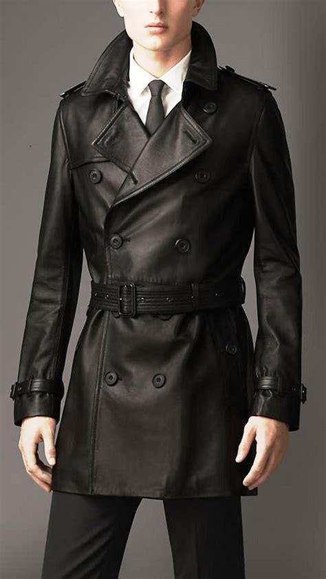 mens black leather jacket lambskin leather trench coat long coat