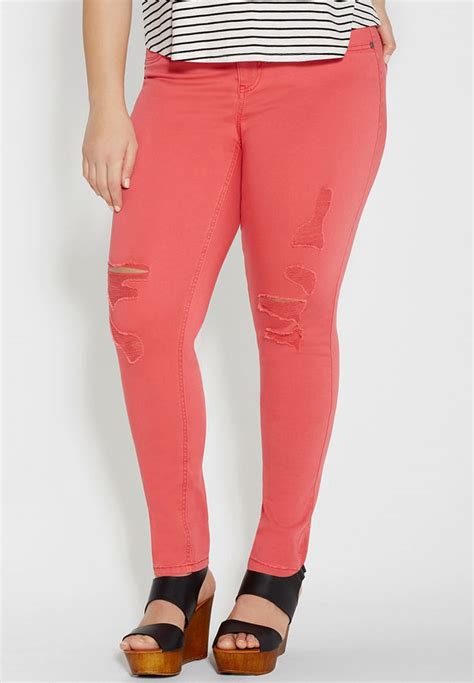 maurices denim flextm plus size jegging in coral pop with