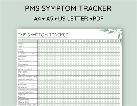 printable pms symptom tracker period tracker monthly etsy uk artofit