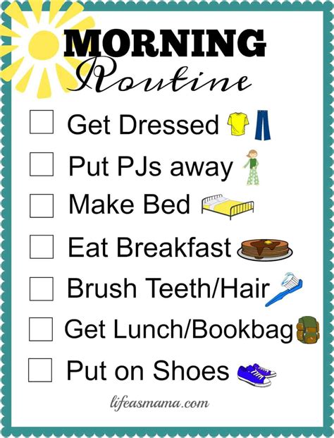 printable school routine checklists