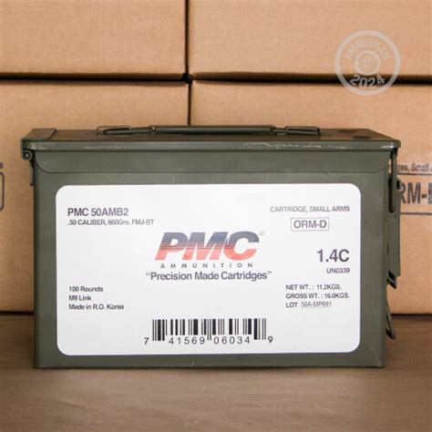 50 Bmg Ammo 100 Rounds Of Pmc Bronze 660 Grain Fmj Bt At