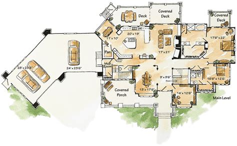 sprawling  bed mountain ranch home plan   walkout basement kn architectural designs