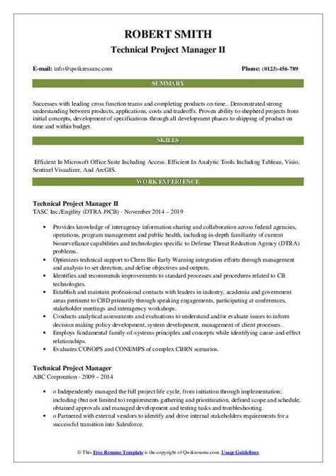 technical project manager resume samples qwikresume