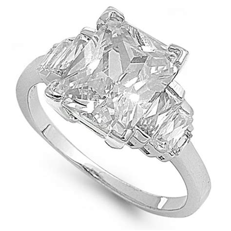 Sac Silver Choose Your Color Clear Cz Wide Rectangle Wedding Ring