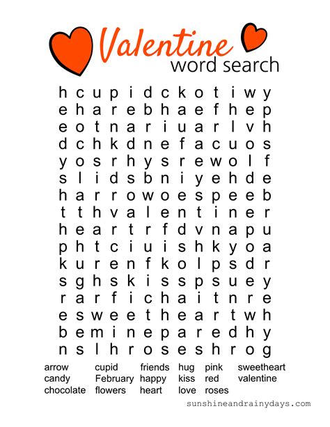 printable valentine word search