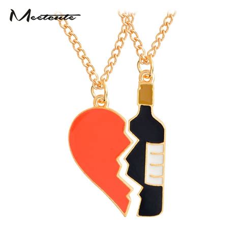 Meetcute 2pcs Set Heart And Wine Pendant Necklace Best Friend