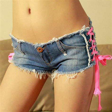 [68 Off] Trendy Low Waisted Pocket Design Lace Up Women S Denim Shorts