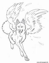 Coloring Pages Wings Wolves Wolf Getcolorings Winged Angel sketch template