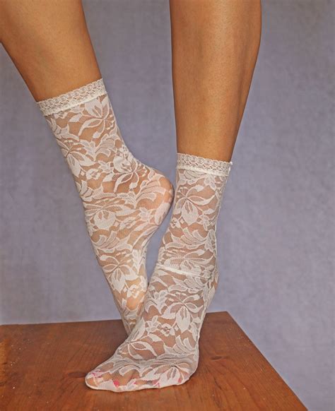 Lace Socks Beautiful Ivory Floral Design Ankle Socks