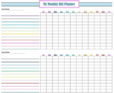 printable monthly bill chart calendar  planning