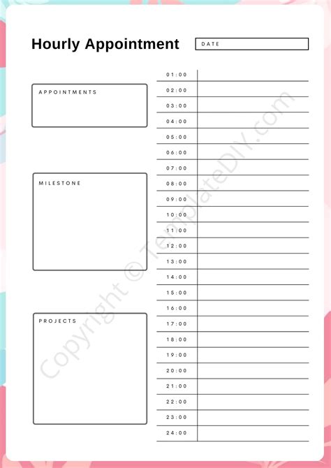 hourly appointment planner template printable   word