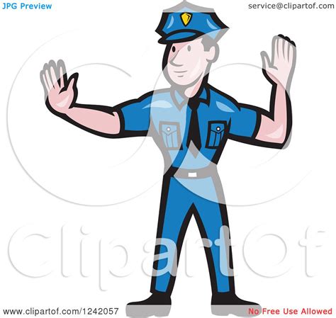 clipart of a cartoon male police man gesturing to stop