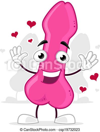 Vector Illustration Of Pink Dildo Happy Pink Dildo Sex Toy Vector