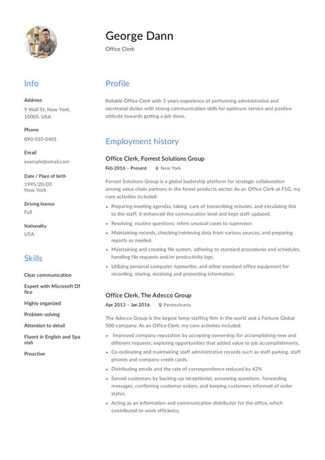 clerical resume template