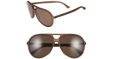 gucci 61mm polarized aviator sunglasses in brown for men matte brown