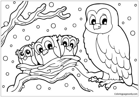 winter snowy owl coloring page  printable coloring pages