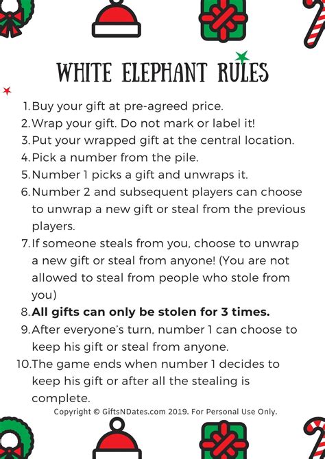 printable white elephant rules