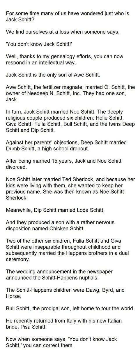 The Story Of Jack Schitt The Story Of Jack Schitt