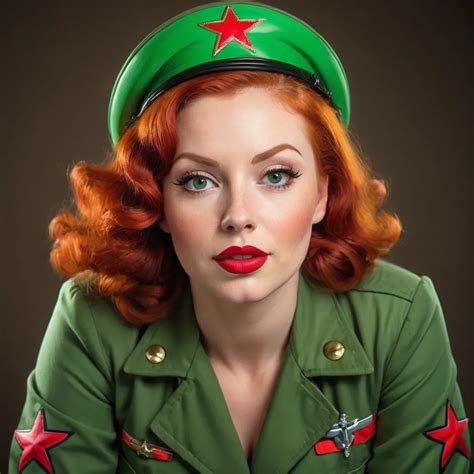 Buxom Redhead Woman In A Vibrant Green Flight Suit