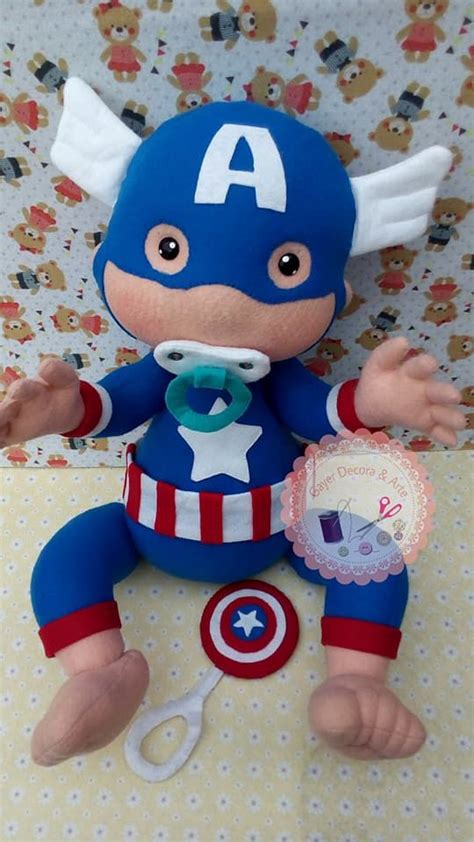 eu amo artesanato boneco bebe capitão américa em feltro