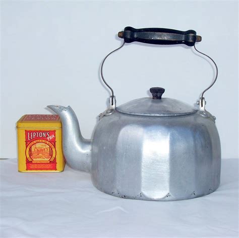 mirro aluminum tea kettle vintage tea pot primitive country  antique tea pot teakettle