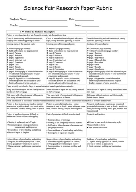 science fair research paper rubric printable