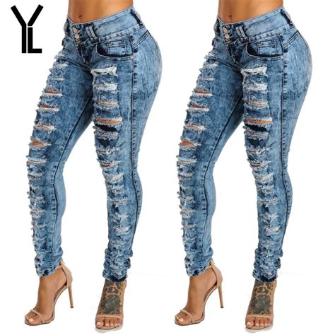 women jeans fashion  style sexy hole jeans casual ripped jeans  women high waist hip