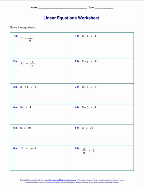 linear equation worksheet  answers chessmuseum template library