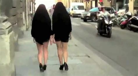 french women protest burqa ban wearing mini skirts and heels video