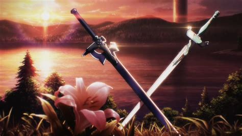 sunset flower lake sword anime sword art  wallpaper