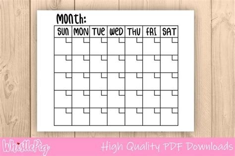 blank monthly planner printable monthly calendar   digital