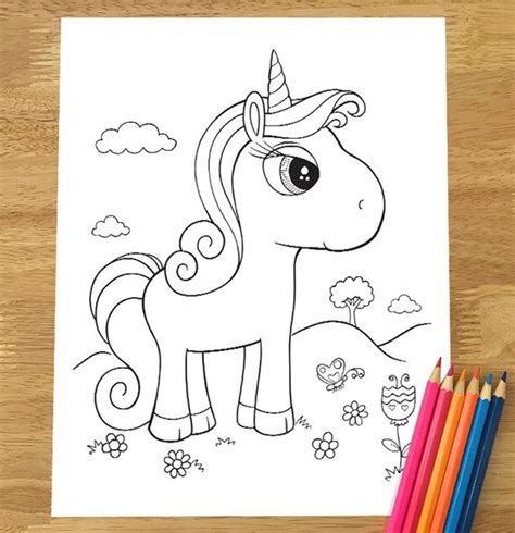 cute unicorn coloring page downloadable  file etsy hong kong