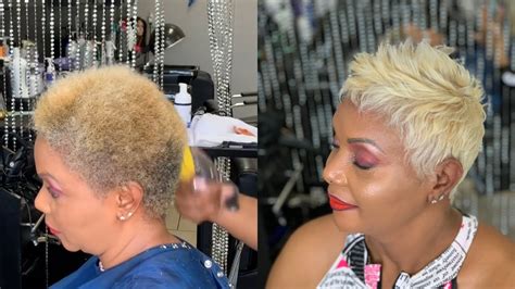 relaxer  pixie cut  color youtube