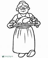 Coloring Pages Grandparents Thanksgiving Printable Sheets Food Grandma Lady Dinner Colouring Cooking Color Grandpa Pilgrim Print Turkey Holiday Kids Printables sketch template