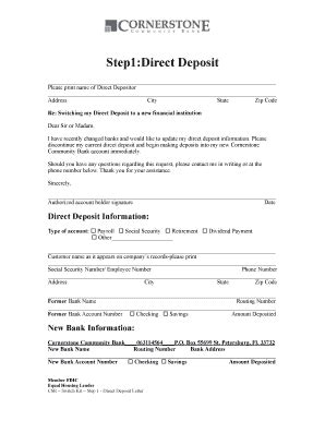 bank letter  direct deposit fill  sign printable template