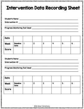 intervention recording sheet    elementary tpt