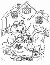 Coloring Pages Cat Tea Party Cats Kids Animal Color Printable Afternoon Book Boston Sheets Fde4 Having Drawing Adult Teaparty Sheet sketch template
