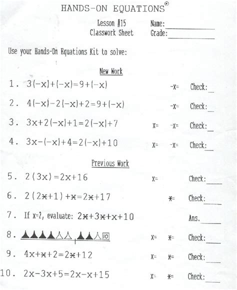 hands  equations worksheets tessshebaylo