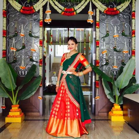 south indian bride half saree designs