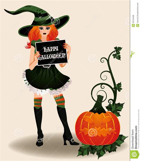 Happy Halloween Witch And Pumpkin Royalty Free Stock