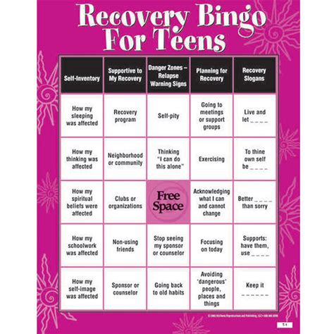 recovery bingo game for teens group therapy activities