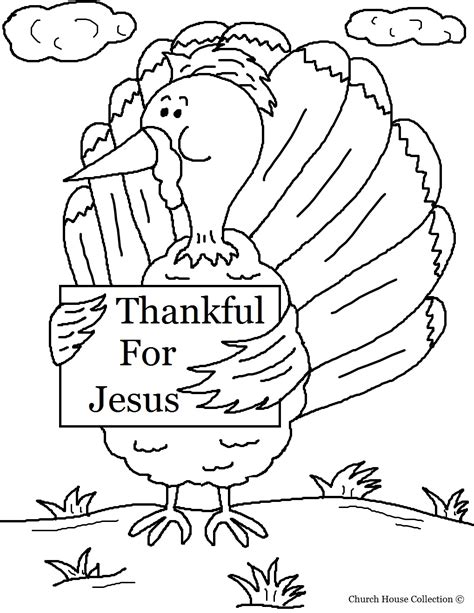 turkey holding sign thankful  jesus coloring page