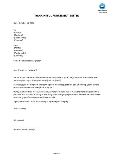 info  retirement resignation letter template