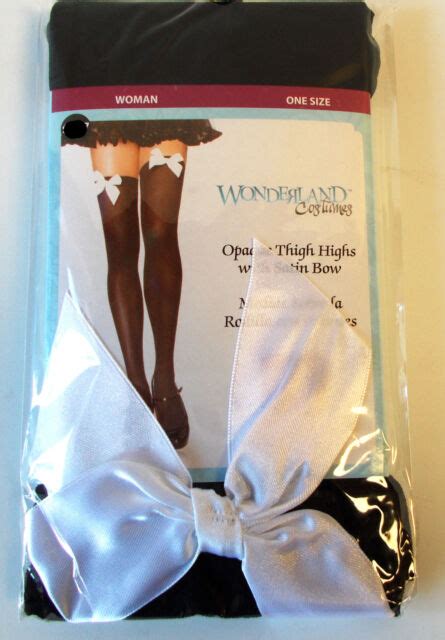black thigh high stockings white satin bow osfm nip ebay