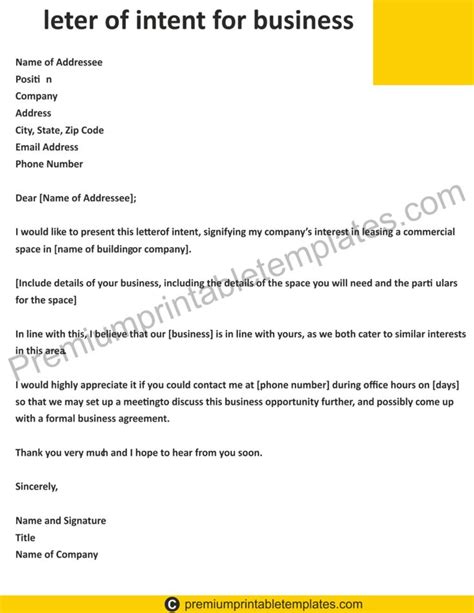 letter  intent  business premium printable