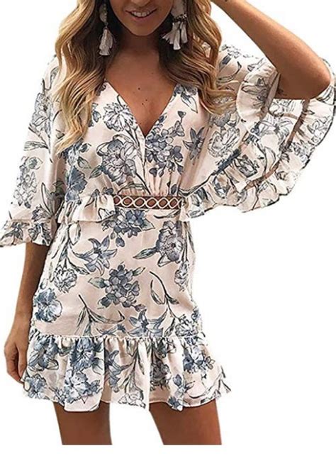 ecowish women s dresses floral print v neck batwing ruffle