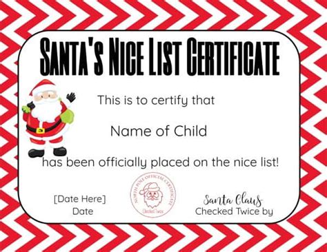santa nice list certificate editable  printable