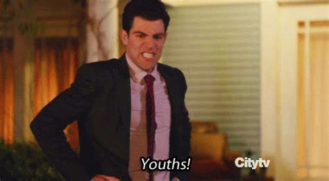 schmidt shouting youths gif